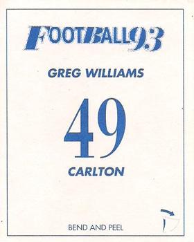 1993 Select AFL Stickers #49 Greg Williams Back